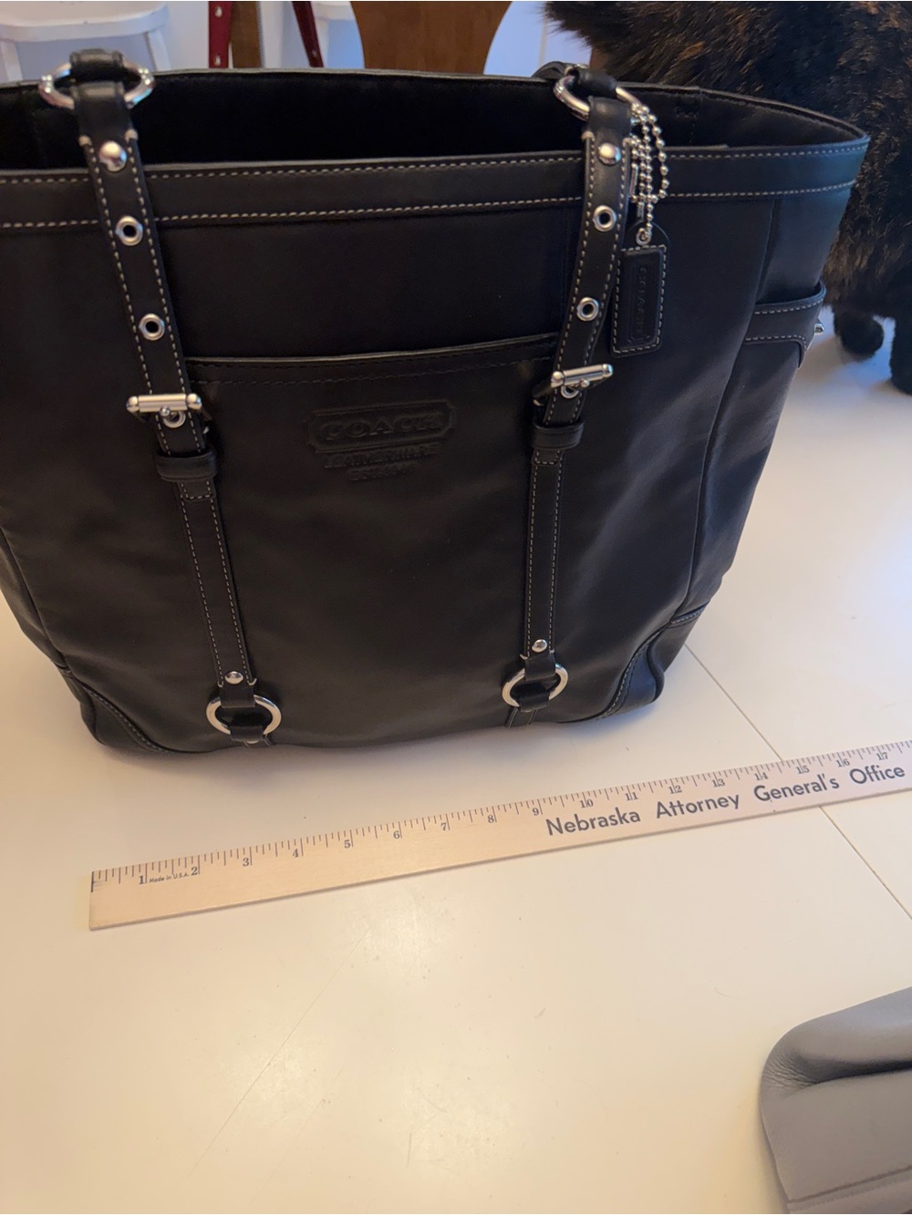 Coach Black Leather Gallery East West Tote Bag F11525 Silver Hardware